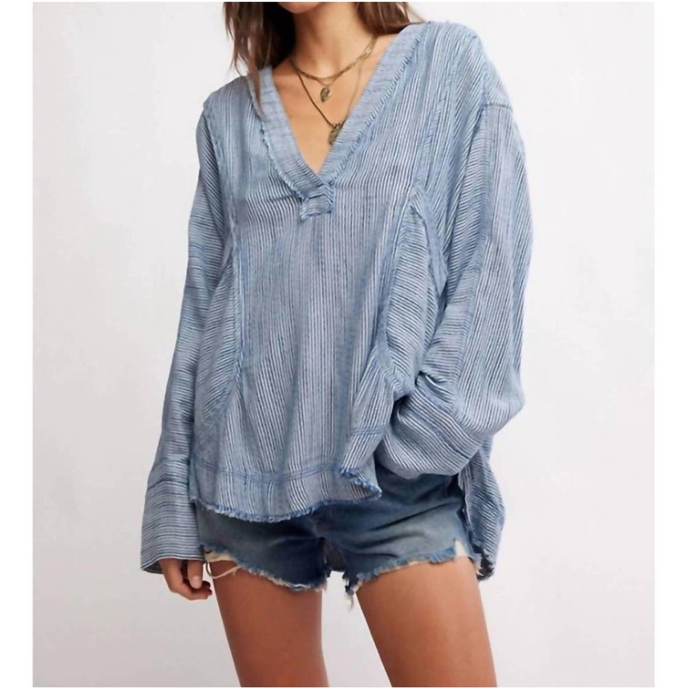 We The Free By the Shore in Blue Stripe Oversized Shirt Top